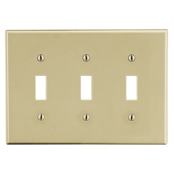 Hubbell Wiring Device-Kellems Wallplate, Mid-Size 3-Gang, 3) Toggle, Ivory PJ3I